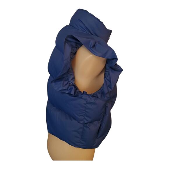GeeGee Women's Ruffled Sleeves Blue Puffer Vest Zipper Pockets Size Medium - Picture 4 of 11